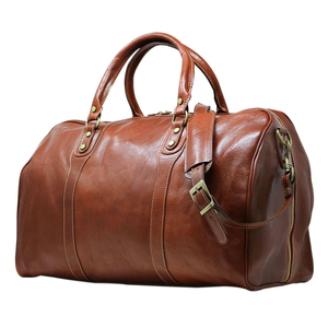 Genuine <b>Leather</b> Weekender Gym <b>Bag</b> Large Capacity Zipper Closure Travel Handbag Unisex Brown <b>Soft</b> Handle - Product Image 1