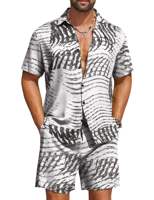 Chemise à manches courtes pour hommes, blanche et noire, à rayures abstraites, motif zèbre, à revers, boutonnée, avec short assorti, ensemble 2 pièces, tenue décontractée