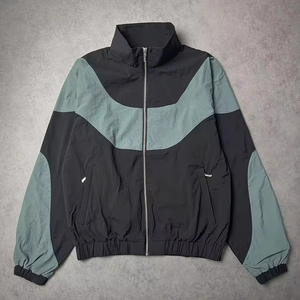Ensemble survêtement coupe-vent oversize pour homme, 2 pièces : veste zippée et pantalon évasé, 100% nylon, bandes réfléchissantes, nouveau design - Product Image 2