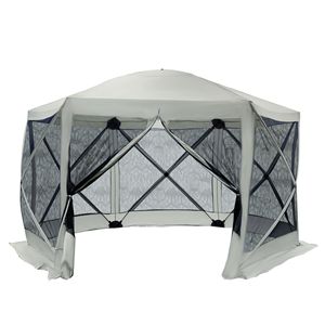 Carpa Hexagonal Beige Plegable con Malla para Reuniones al Aire Libre - Product Image 1