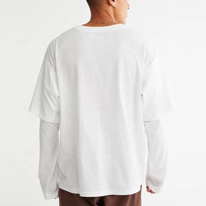 Stylish Men's Vintage High Quality Double <b>Layer</b> Long Sleeve Heavyweight Thermal Knit T-Shirt Casual Knitted Jersey Cotton <b>Top</b> - Product Image 2