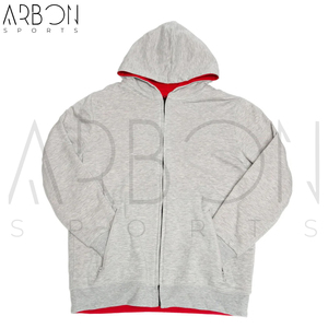 Sweat à capuche réversible personnalisé à fermeture éclair, bicolore rouge et gris, en molleton de coton, prix de gros, double face, style streetwear - Product Image 2