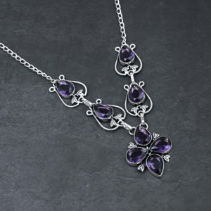 Collar Personalizado de Amatista Creada en Laboratorio con Forma de Pera, Piedra de Amatista de 10x14mm, Plata de Ley, 18 Pulgadas, Regalo de Boda - Product Image 3