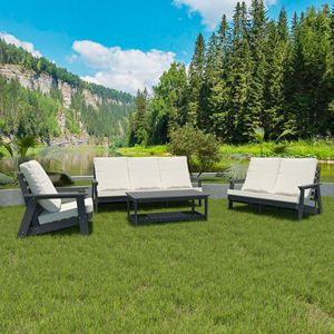 Sofá de Jardín HIPS con Cojín, Diseño de Madera en Gris/Beige, para Terraza, Piscina, Patio - Product Image 5