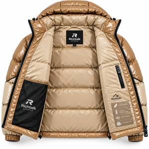 Chaqueta Acolchada con Capucha para Hombre, Invierno, Resistente al Viento, Relleno Grueso de Poliéster, Estilo Deportivo Urbano, Color Beige, Cierre de Cremallera Frontal - Product Image 4