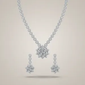 Wholesale CZ Diamond Look Necklace <b>Set</b> for Women Flower Elegant <b>Bridal</b> <b>Jewelry</b> Sparkling Cubic Zirconia Wedding Necklace - Product Image 5