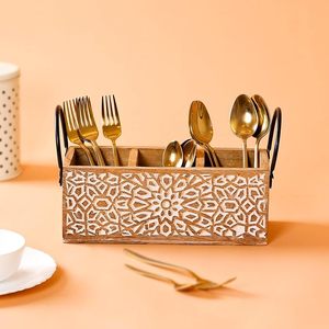 Porta Cubiertos de Madera Natural con Diseño Creativo, Organizador de Cubiertos con Adhesivo Impreso para el Hogar y Hoteles - Product Image 1