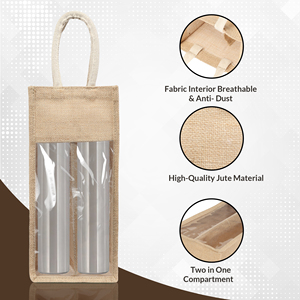Jute Wine <b>Bottle</b> Carrier <b>Bag</b> with Cotton Handles Reusable Jute <b>Bottle</b> Shopping Tote <b>Bag</b> with Cotton Handle - Product Image 6