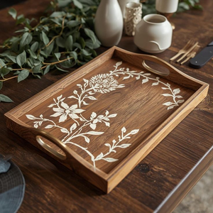 Natural Wooden Serving Tray with Classic Look Enhances Serving and Home <b>Decor</b> Durable - Product Image 1