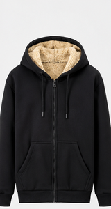 Sweat à capuche zippé pour homme, noir, 100% coton, doublure sherpa, chaud pour l'hiver, avec logo frontal, vente en gros - Product Image 5