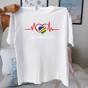 T-shirt pour femme en coton 100% tricoté, imprimé décontracté avec motif de drapeau des Seychelles, coupe confortable - Product Image 4