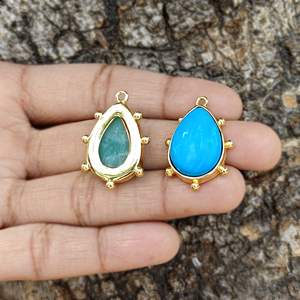 Conector de Cabujón de Amazonita Natural en Forma de Pera, Latón Sólido Bañado en Oro de 18K, 14x20mm, 4.56g, Engaste Único, Componentes de Joyería con Cuentas - Product Image 5