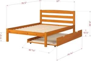 Cama completa contemporánea TNT Econo para niños con cama nido individual – Madera maciza de pino miel, diseño de panel tradicional - Product Image 3