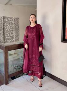 LD CREATION LJ-543 Vert foncé Brodé Organza doux Réversible 3 pièces Moderne Sans plis Costume Salwar Kameez pakistanais en tissu filet - Product Image 4