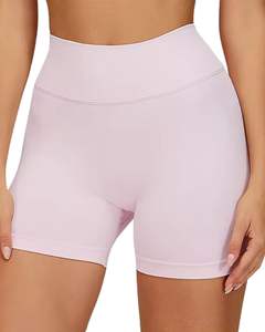 ชุดชั้นในไร้ตะเข็บสำหรับผู้หญิงและกางเกงขาสั้นเอวสูง สีชมพูอ่อน เนื้อผ้านุ่ม ยืดหยุ่น ระบายอากาศได้ดี ชุดกระชับสัดส่วน ชุดออกกำลังกาย ชุดฟิตเนส - Product Image 4
