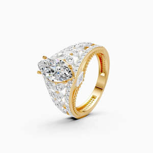 Anillo Ético con Halo de Diamantes Redondos y Marquesa Audaz, con Diamantes Cultivados en Laboratorio de 1.93 Ct |   En oro amarillo, blanco y rosa de 9 quilates - Product Image 2