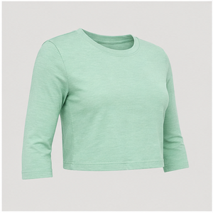 Camiseta Corta de Manga Tres Cuartos con Cuello Redondo en Verde Menta para Mujer WTS-0072 - Product Image 3