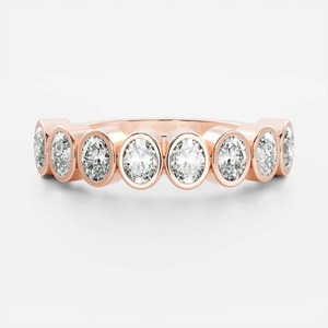 Bague en diamant de laboratoire taille ovale 1,2 carats en or jaune 14 carats, demi-éternité sertie clos, alliance de mariage, bague assortie empilable - Product Image 3