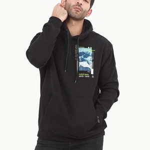 Sudadera con Capucha Negra para Hombre, Diseño de Montaña con Estampado Digital, Corte Regular, Tejido Casual, 100% Algodón, Ropa de Otoño - Product Image 1