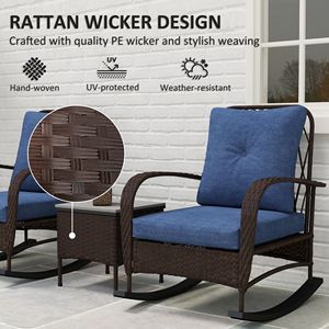 Set di Mobili da Giardino in Rattan PE Marrone a 3 Pezzi con Sedie a Dondolo, Tavolino e Cuscini per Veranda - Product Image 5