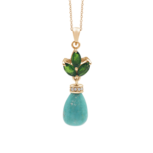 <b>Solid</b> 925 Sterling Silver Fine <b>Pendant</b> Necklace With Natural Marquise Chrome Diopside Oval Turquoise Gemstone Engagement <b>Pendant</b> - Product Image 6