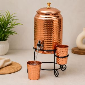 Distributeur d'eau en cuivre martelé avec 2 verres, couvercle et robinet, style vintage, pour la maison et les fêtes - Product Image 2