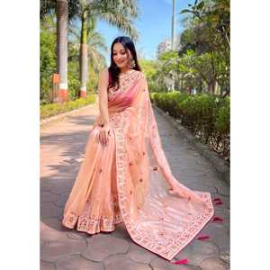 Thread & Zari Dori Broderie Travail Soirée Tenue Saree - Product Image 3
