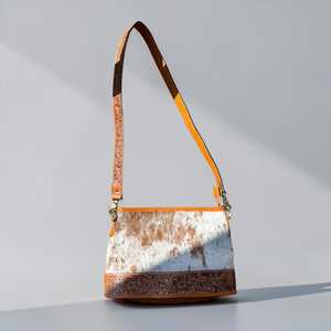 Bohemian Cowhide Shoulder <b>Bag</b> With Floral Tooling Genuine Leather Single Strap Animal Print Design For Daily Use - Product Image 1