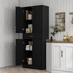 Dispensa da cucina moderna nera anticata da 71 pollici con cassetto e ripiano regolabili, dispensa alta in metallo autoportante - Product Image 2