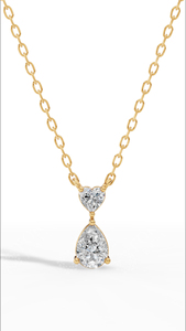 Collar con Colgante de Doble Diamante en Forma de Lágrima, Diamante Cultivado en Laboratorio, Oro de 10K, Corte Corazón y Pera, Regalo de Compromiso, Diseño Moderno y Lujoso - Product Image 5