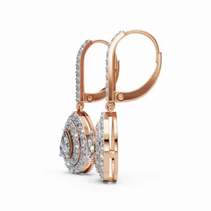 Pendientes Colgantes Redondos y en Forma de Pera, en Oro Rosa de 18K con Diamantes con Certificación IGI y Claridad VVS para Mujer - Product Image 2