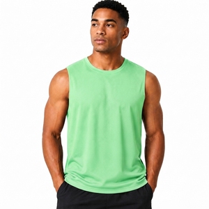 Débardeur vert à col rond sans manches pour homme, respirant, séchage rapide, style urbain uni, tricoté 100 % polyester, vêtement de sport - Product Image 1