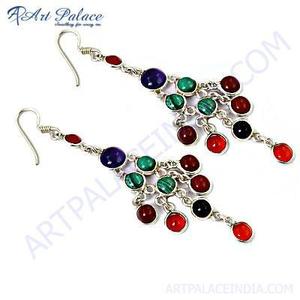 Boucles d'oreilles chandelier de luxe en argent sterling 925, design géométrique multi-pierres Passion - Product Image 2