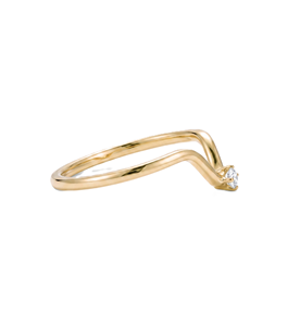 Bague en or massif 14K 18K avec diamant de laboratoire rond, moissanite, bague de promesse minimaliste en chevron, bague empilable incurvée pour femme - Product Image 2