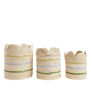 ชุดตะกร้าเก็บของทรงหอยเชลล์ 3 ใบ ทำจากหญ้าทะเลธรรมชาติ ทอมือ เป็นมิตรกับสิ่งแวดล้อม  โซลูชั่นการจัดเก็บที่ยั่งยืน งานฝีมือเวียดนาม รับสั่งทำ - Product Image 1