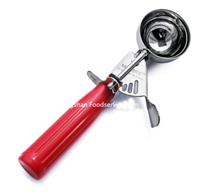 Cuchara para helado con mango de plástico, acero inoxidable, mango de colores, botón de presión suave, cucharas y apiladores de helado ecológicos de metal y plástico - Product Image 2