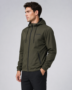 Chaqueta Cortavientos con Capucha para Hombre F2WIN, Color Sólido, Cierre de Cremallera, Ropa Casual de Otoño, Azul, Poliéster, Personalizable - Product Image 2