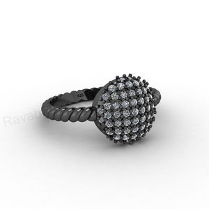 Anillo de boda moderno de plata 925 con baño de oro de 18k, pavé de cristales de circonita cúbica, diseño de cúpula redonda de 10 mm, con incrustaciones y cuerda trenzada, para ella. - Product Image 6