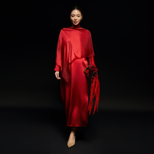 Women's Woven Silk Organza Striped Midi Dress Crew Neck Full Sleeve Button Detail Side Slit Loose Fit Breathable Formal Casual S - Product Image 1