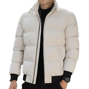 Blouson d'hiver matelassé noir personnalisé pour homme, coupe-vent épais avec fermeture éclair, col montant et design à patchs - Product Image 4