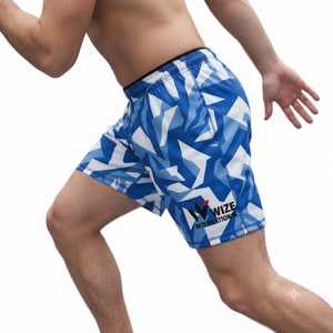 Men 100% Polyester Double <b>Layer</b> Gym Canvas Shorts Custom Graphic Sublimation Comfort <b>Mid</b> Drawstring Waistband Quick Dry - Product Image 2