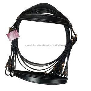 Brida doble de la más alta calidad para caballos, banda para la nariz acolchada suave con herrajes de latón hechos de cuero de caballo duradero - Product Image 1