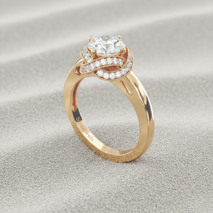 Bague de fiançailles Infinity Milgrain Halo de style vintage plaquée or rose avec diamant et certificat - Product Image 4