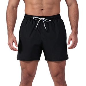 Shorts de bain noirs unis pour hommes, taille mi-haute, cordon de serrage, séchage rapide, décontractés, en polyester/nylon tricoté 220g - Product Image 1