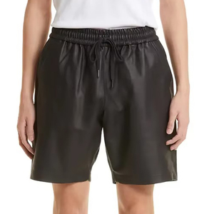 Shorts cargo noirs pour hommes, taille élastique, respirants, en polyester, longueur bermuda, style décontracté avec poches - Product Image 4