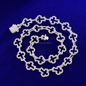 Collar de tenis de lujo con diamantes de moissanita y plata de ley 925, diseño de cruz, cadena de joyería llamativa y brillante para venta al por menor. - Product Image 1