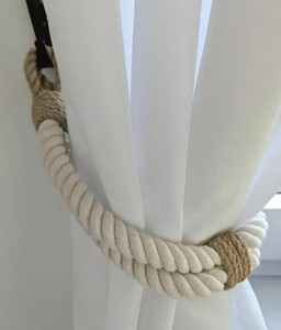 White Cotton Rope Curtain <b>Tieback</b> with Jute Accent – Handmade Curtain Holdback - Product Image 2