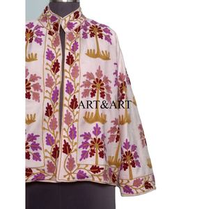 Chaqueta de Abrigo Regular para Mujer, Bordada a Mano con Terciopelo Suzani, Ecológica, Acolchada, con Diseño Colorido de Estilo Vintage, de Algodón - Product Image 3