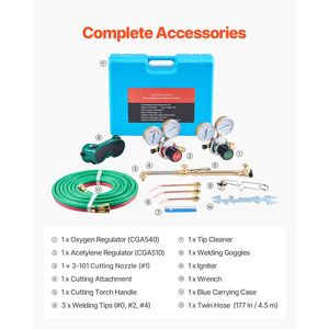 Kit Torcia Portatile Ossigeno-Acetilene 14 Pezzi, Set Torcia per Saldatura e Taglio a Gas con Doppio Tubo da 177FT, Accensione Manuale per Brasatura - Product Image 5