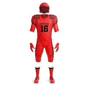 Ensemble complet de football américain personnalisé : maillot, pantalon, gants et casque sublimés rouges pour homme – Équipement ajusté anti-humidité - Product Image 1